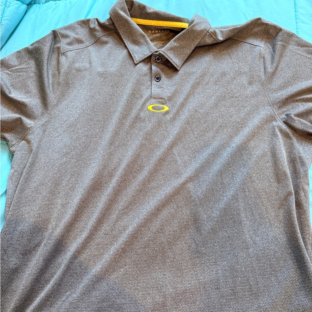 Oakley Brown Polo with Yellow Logo Accent
